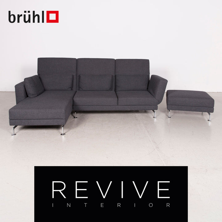 Brühl Moule Designer Stoff Sofa Grau Ecksofa Hocker Couch Chrom #8152