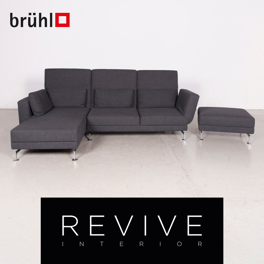 Brühl Moule Designer Stoff Sofa Grau Ecksofa Hocker Couch Chrom #8152