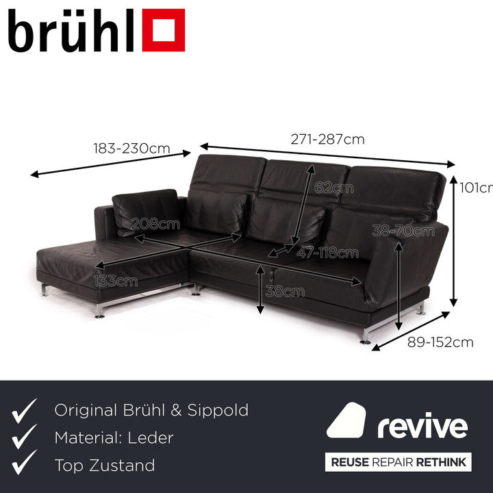 Brühl Moule Leder Ecksofa Schwarz Funktion Relaxfunktion Couch