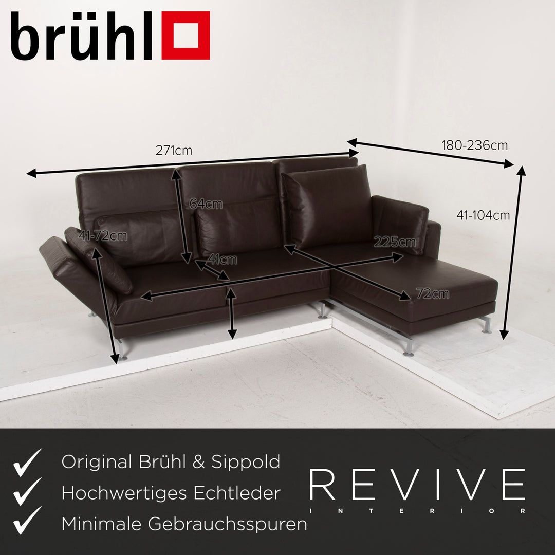 Brühl Moule Leder Sofa Braun Ecksofa Dunkelbraun inkl. Hocker Funktion #14934