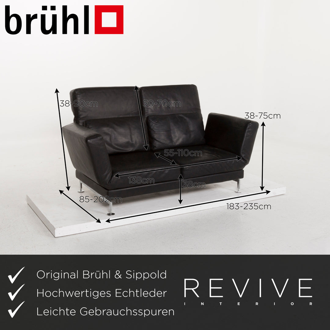 Brühl & Sippold Moule Leder Sofa Garnitur Schwarz Zweisitzer inkl. Funktion Hocker #13237