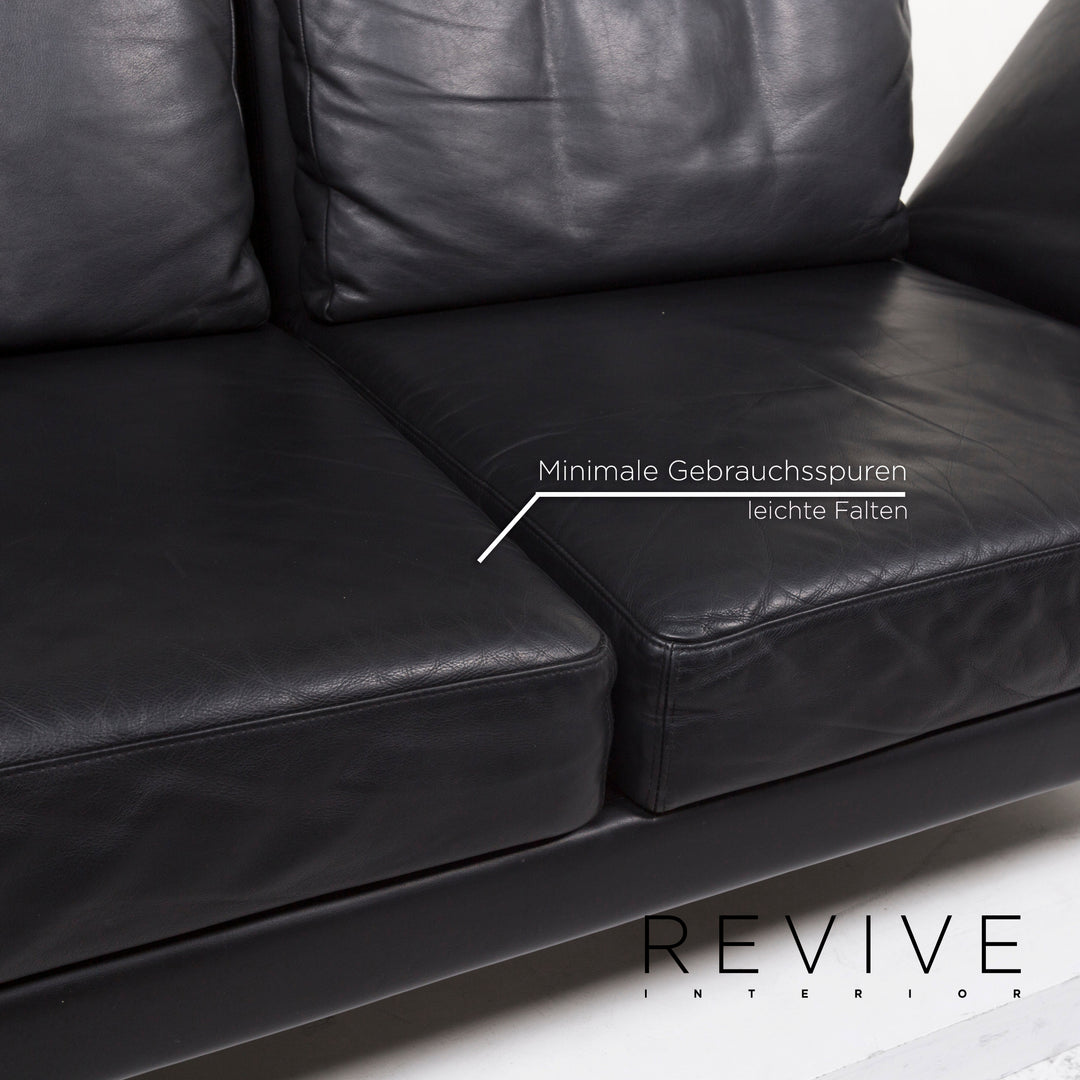 Brühl & Sippold Moule Leder Sofa Garnitur Schwarz Zweisitzer inkl. Funktion Hocker #13237