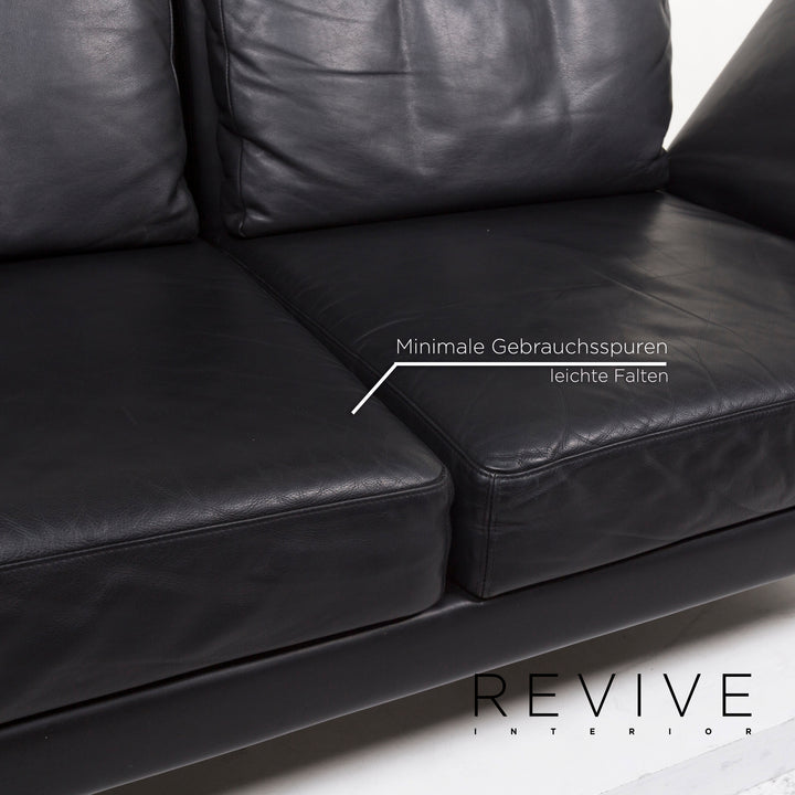 Brühl & Sippold Moule Leder Sofa Garnitur Schwarz Zweisitzer inkl. Funktion Hocker #13237