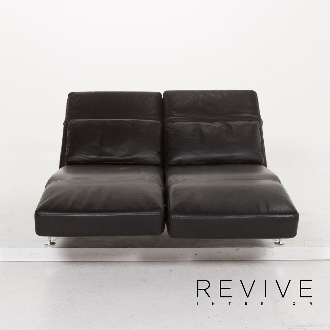 Brühl & Sippold Moule Leder Sofa Garnitur Schwarz Zweisitzer inkl. Funktion Hocker #13237