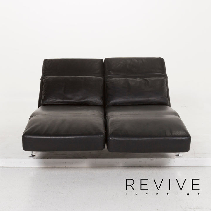 Brühl & Sippold Moule Leder Sofa Garnitur Schwarz Zweisitzer inkl. Funktion Hocker #13237