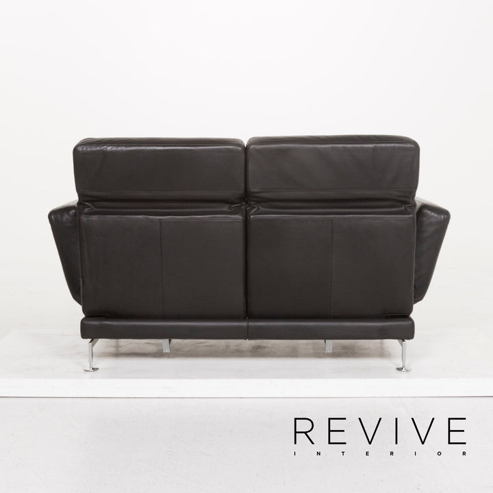 Brühl & Sippold Moule Leder Sofa Garnitur Schwarz Zweisitzer inkl. Funktion Hocker #13237