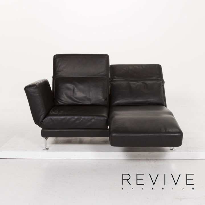 Brühl & Sippold Moule Leder Sofa Garnitur Schwarz Zweisitzer inkl. Funktion Hocker #13237