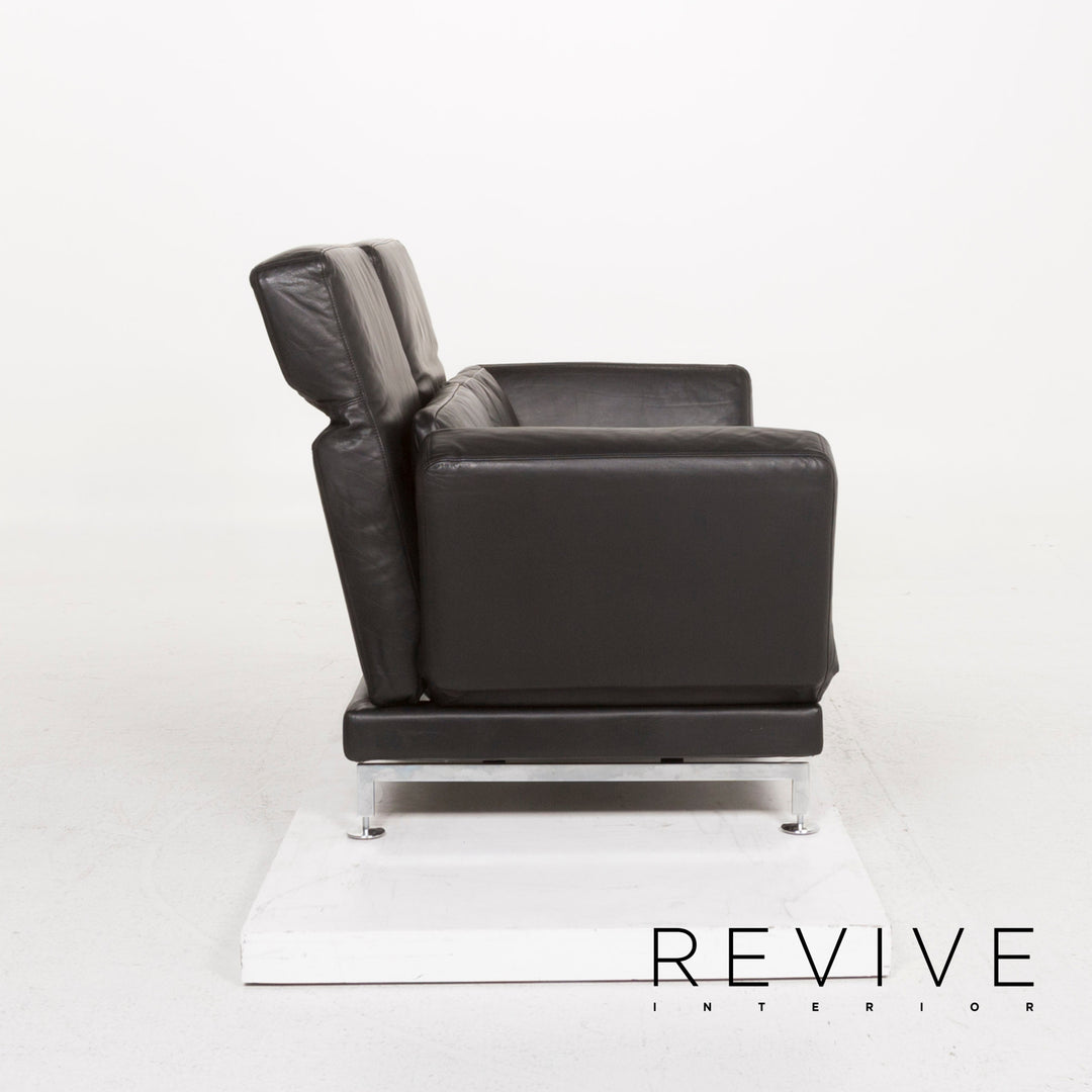 Brühl & Sippold Moule Leder Sofa Garnitur Schwarz Zweisitzer inkl. Funktion Hocker #13237