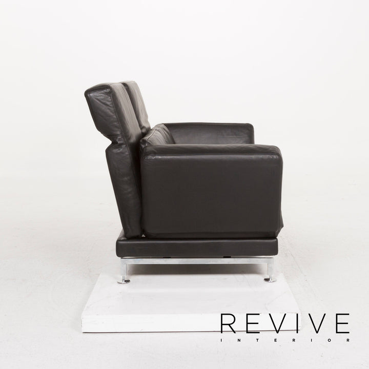 Brühl & Sippold Moule Leder Sofa Garnitur Schwarz Zweisitzer inkl. Funktion Hocker #13237