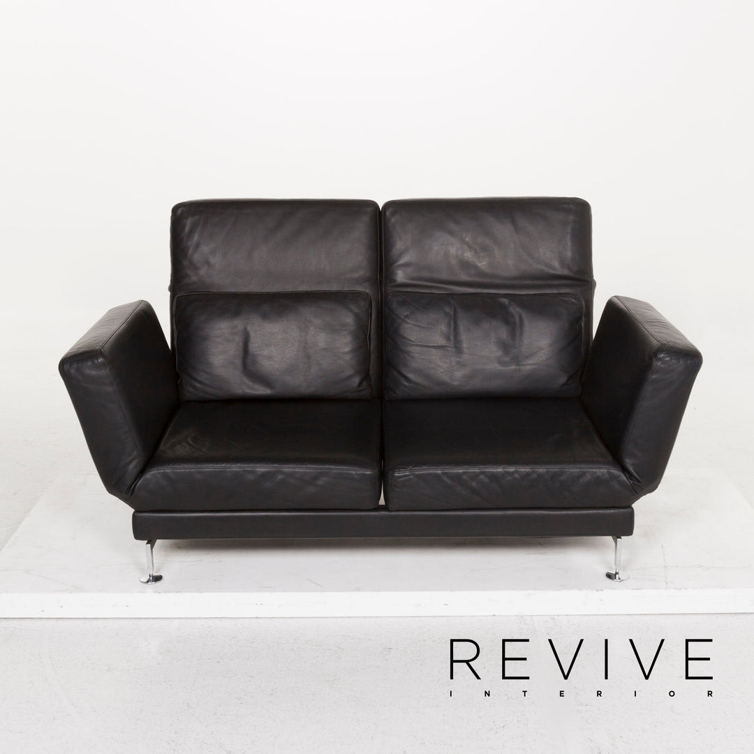 Brühl & Sippold Moule Leder Sofa Garnitur Schwarz Zweisitzer inkl. Funktion Hocker #13237