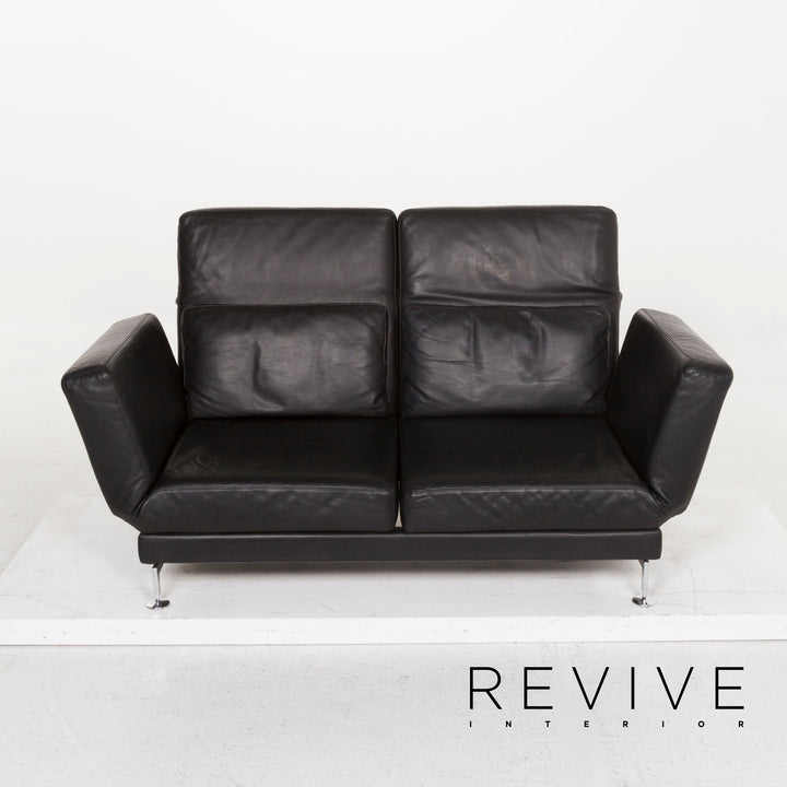 Brühl & Sippold Moule Leder Sofa Garnitur Schwarz Zweisitzer inkl. Funktion Hocker #13237