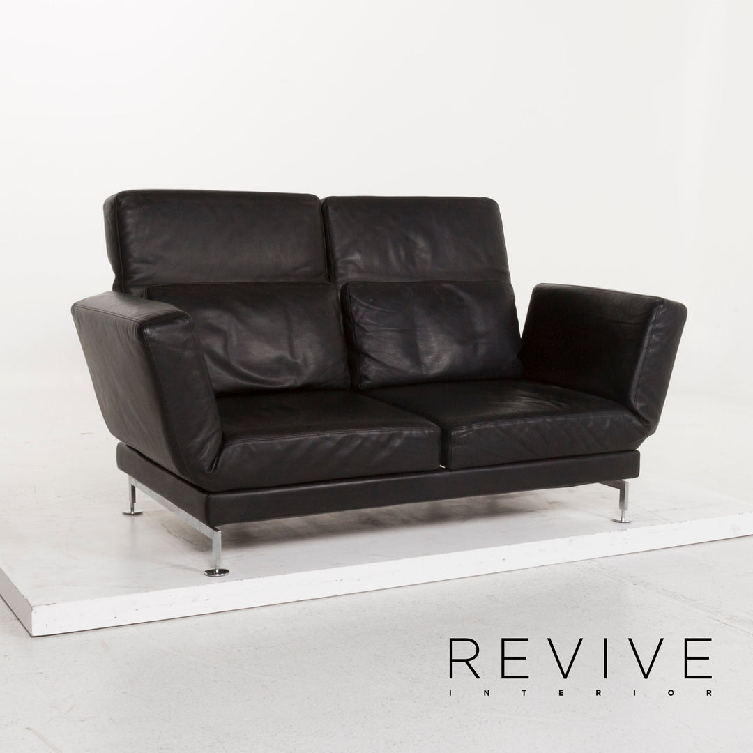 Brühl & Sippold Moule Leder Sofa Garnitur Schwarz Zweisitzer inkl. Funktion Hocker #13237