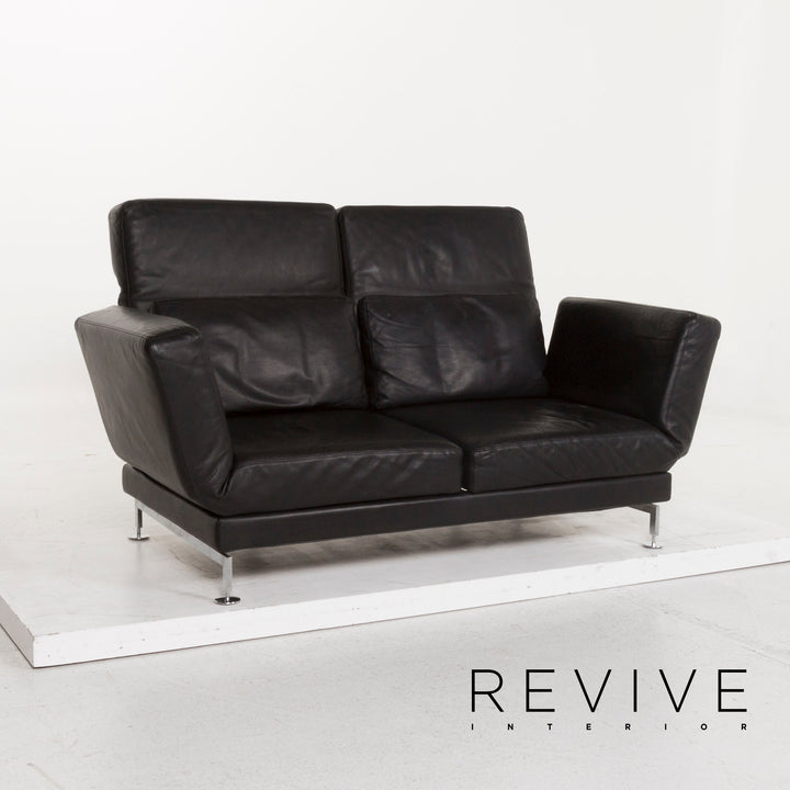 Brühl & Sippold Moule Leder Sofa Garnitur Schwarz Zweisitzer inkl. Funktion Hocker #13237