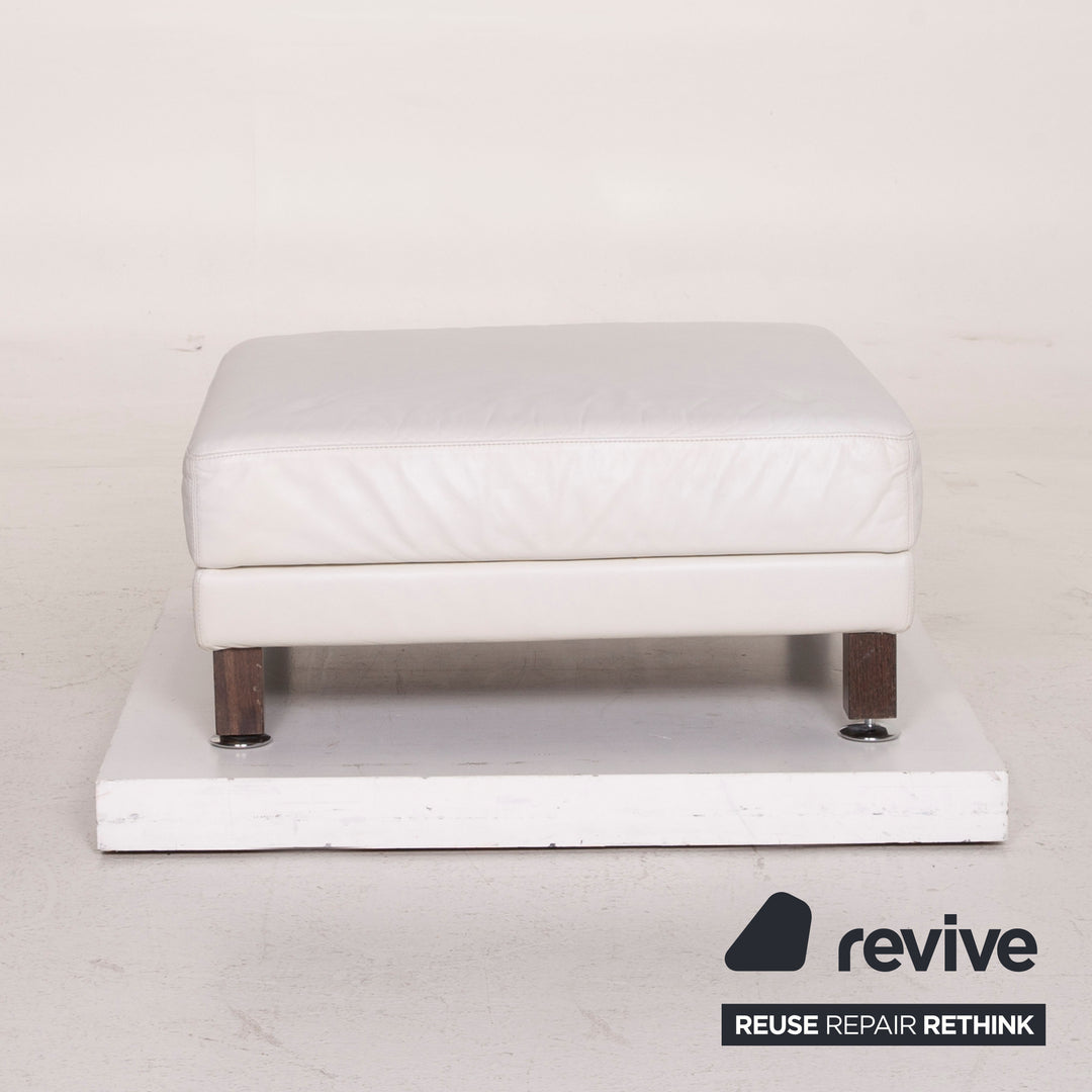 Brühl & Sippold Moule Leder Sofa Garnitur Weiß Dreisitzer Relaxfunktion Hocker #15222