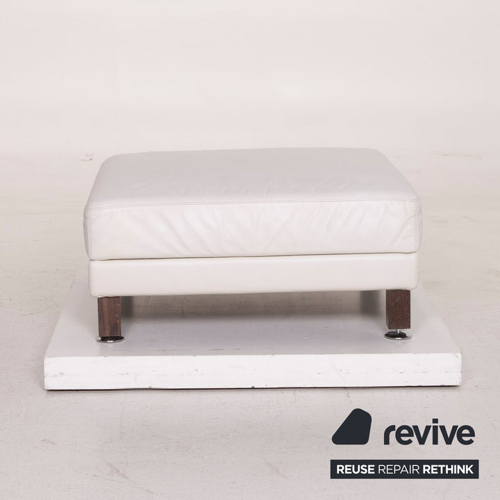 Brühl & Sippold Moule Leder Sofa Garnitur Weiß Dreisitzer Relaxfunktion Hocker #15222