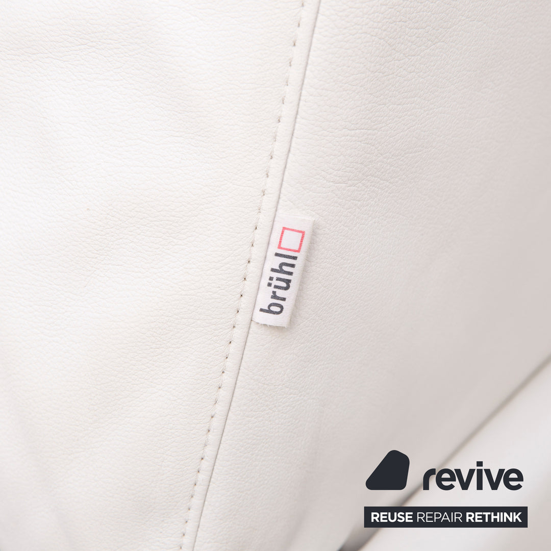 Brühl & Sippold Moule Leder Sofa Garnitur Weiß Dreisitzer Relaxfunktion Hocker #15222