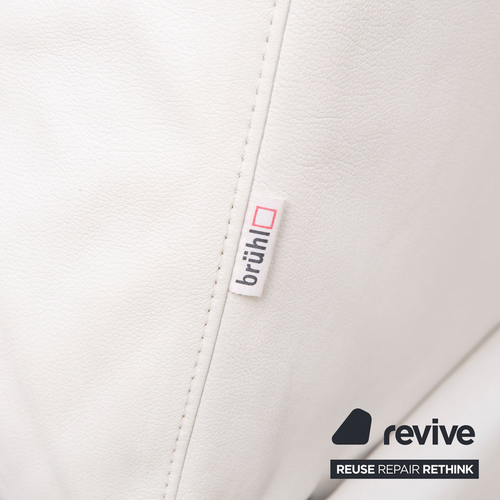 Brühl & Sippold Moule Leder Sofa Garnitur Weiß Dreisitzer Relaxfunktion Hocker #15222