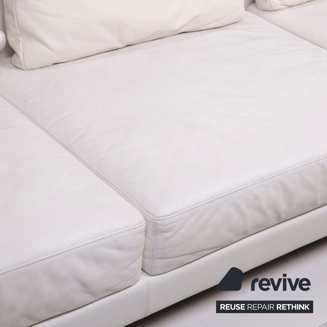 Brühl & Sippold Moule Leder Sofa Garnitur Weiß Dreisitzer Relaxfunktion Hocker #15222