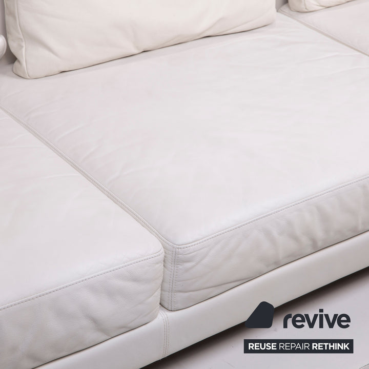 Brühl & Sippold Moule Leder Sofa Garnitur Weiß Dreisitzer Relaxfunktion Hocker #15222