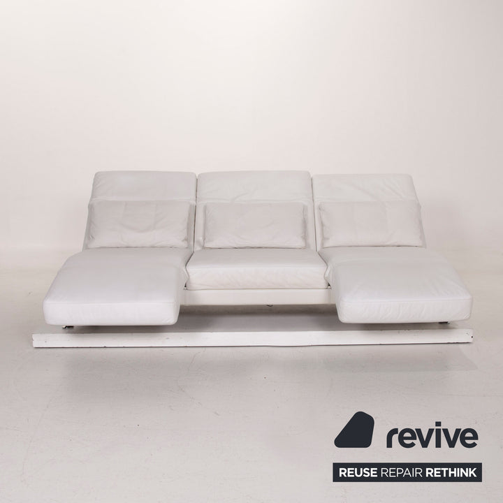 Brühl & Sippold Moule Leder Sofa Garnitur Weiß Dreisitzer Relaxfunktion Hocker #15222