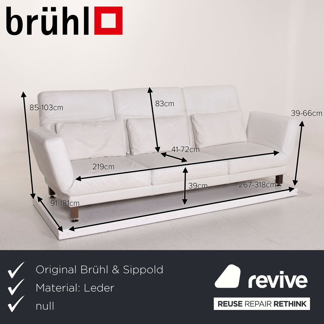 Brühl & Sippold Moule Leder Sofa Garnitur Weiß Dreisitzer Relaxfunktion Hocker #15222