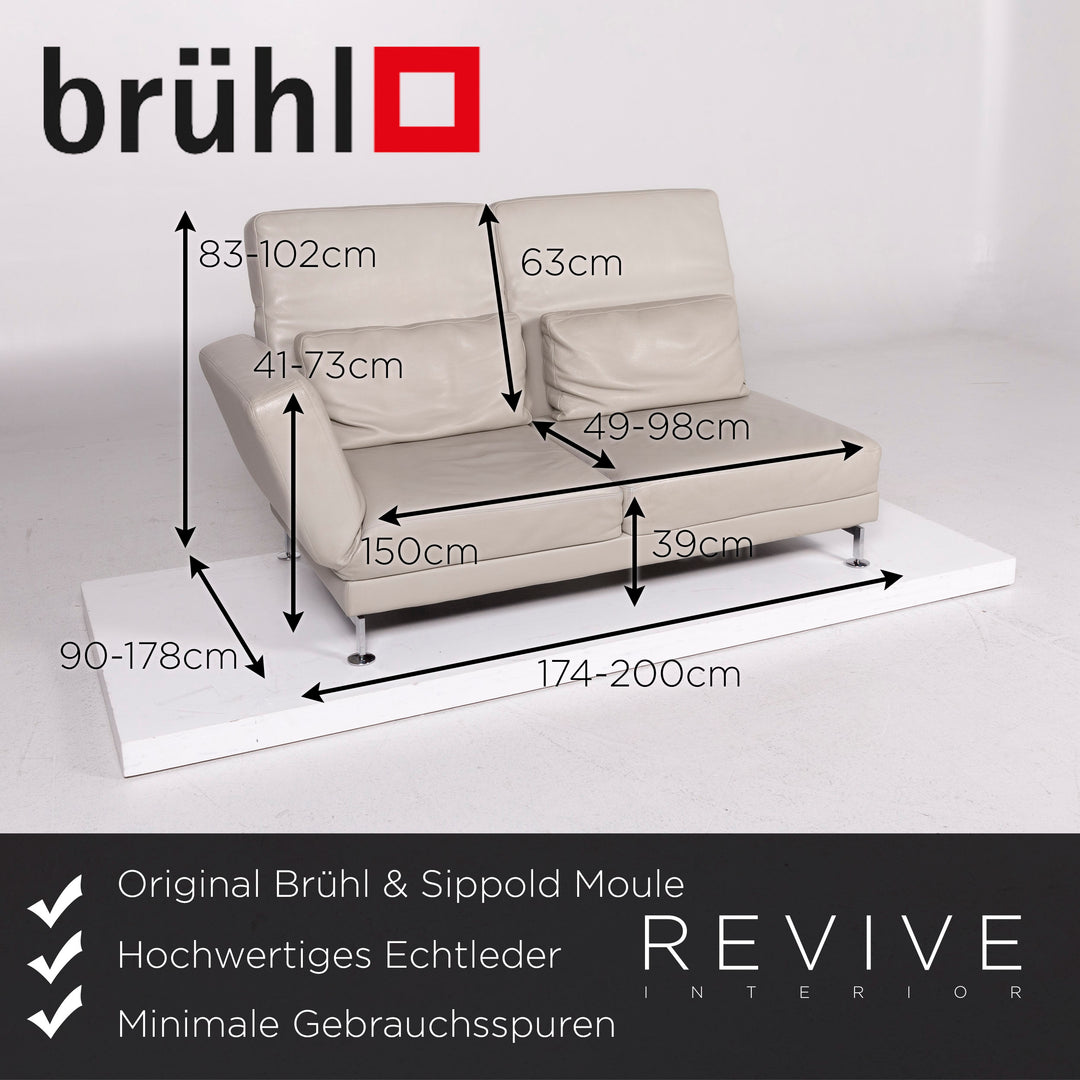 Brühl & Sippold Moule Leder Sofa Grau Zweisitzer Funktion Relaxfunktion Couch #11714