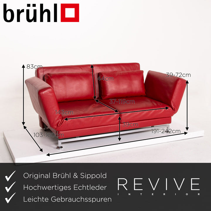 Brühl & Sippold Moule Leder Sofa Rot Zweisitzer Funktion Schlafsofa Schlaffunktion Relaxfunktion #14368