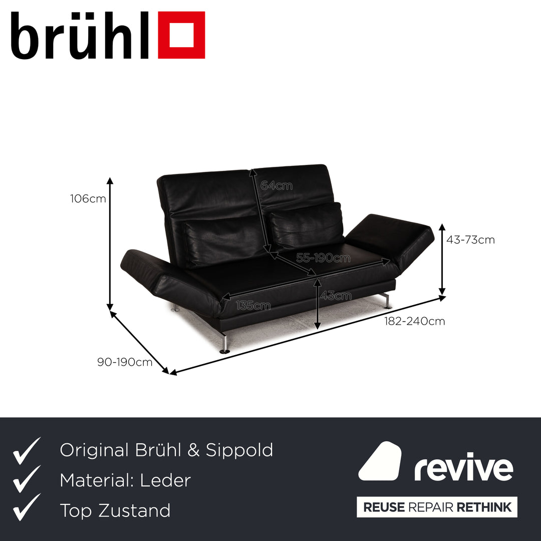 Brühl Moule Leder Sofa Schwarz Zweisitzer Couch Funktion Schlaffunktion