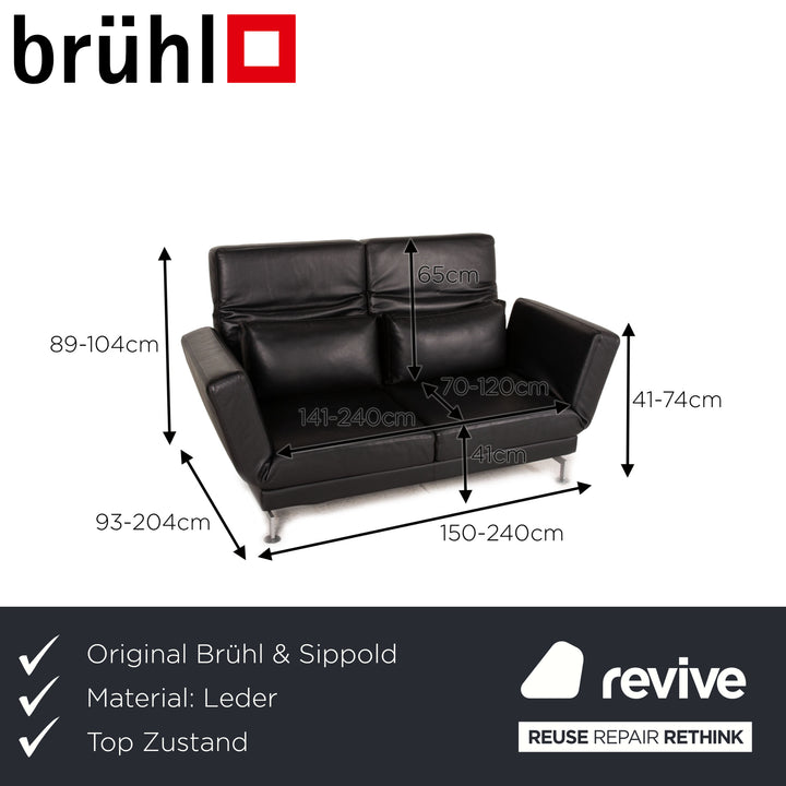 Brühl Moule Leder Sofa Schwarz Zweisitzer Couch Funktion Schlaffunktion
