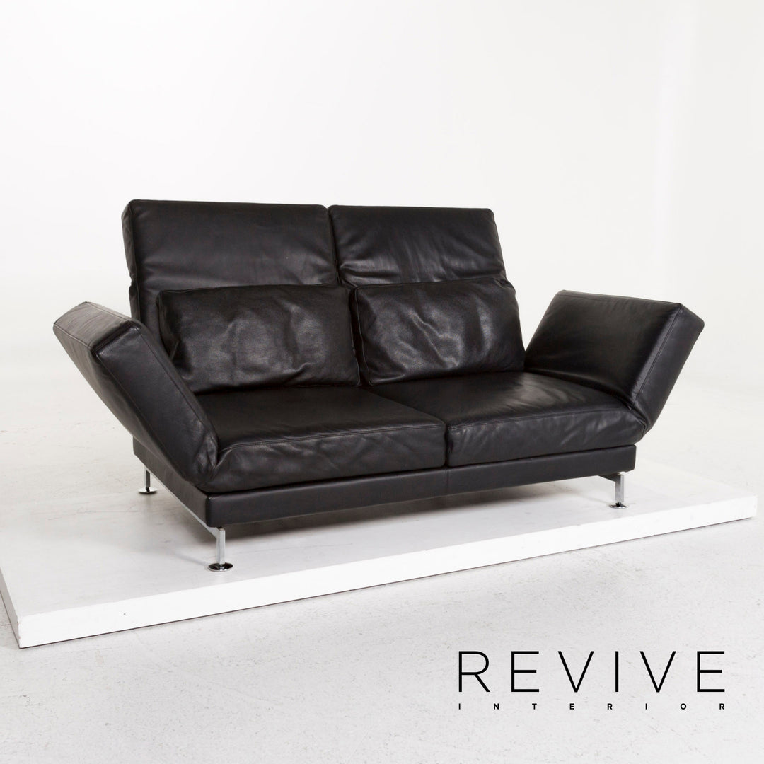 Brühl Moule Leder Sofa Schwarz Zweisitzer Funktion Schlaffunktion Relaxfunktion Schlafsofa Couch #12537