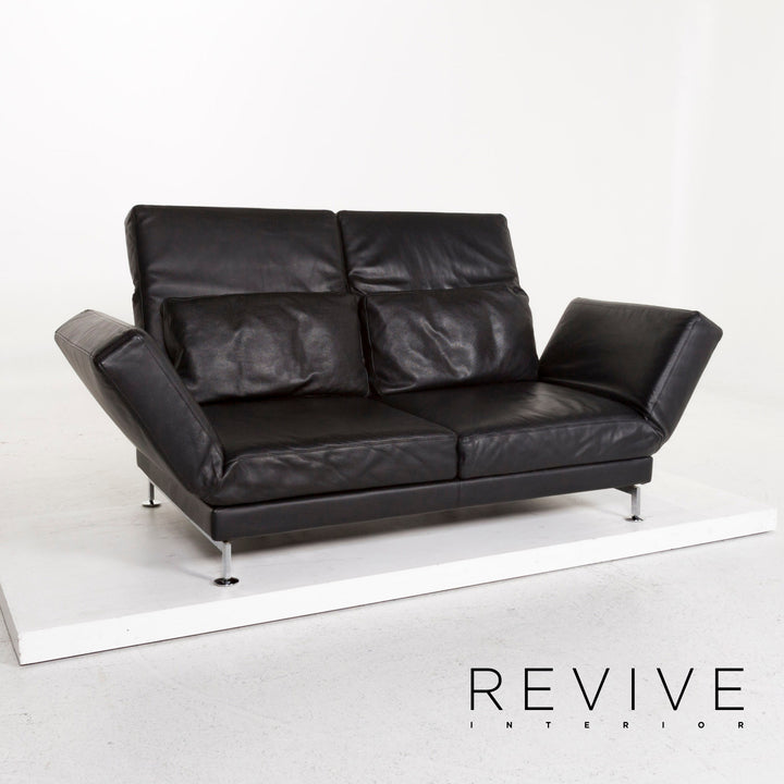 Brühl Moule Leder Sofa Schwarz Zweisitzer Funktion Schlaffunktion Relaxfunktion Schlafsofa Couch #12537
