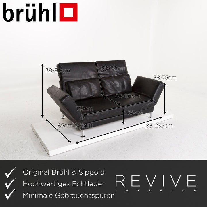 Brühl Moule Leder Sofa Schwarz Zweisitzer Funktion Schlaffunktion Relaxfunktion Schlafsofa Couch #12537