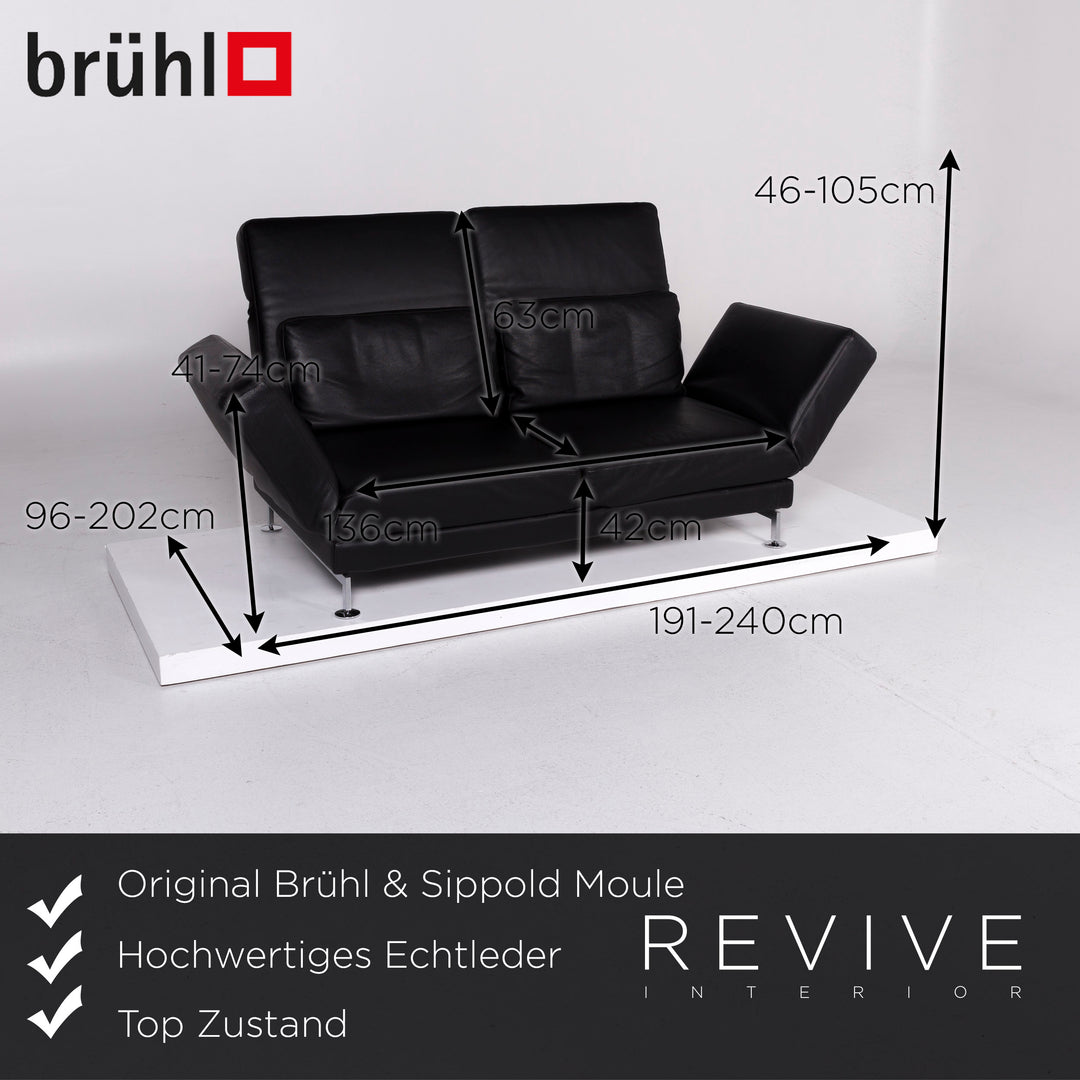 Brühl Moule Leder Sofa Schwarz Zweisitzer inkl. Funktion #10775
