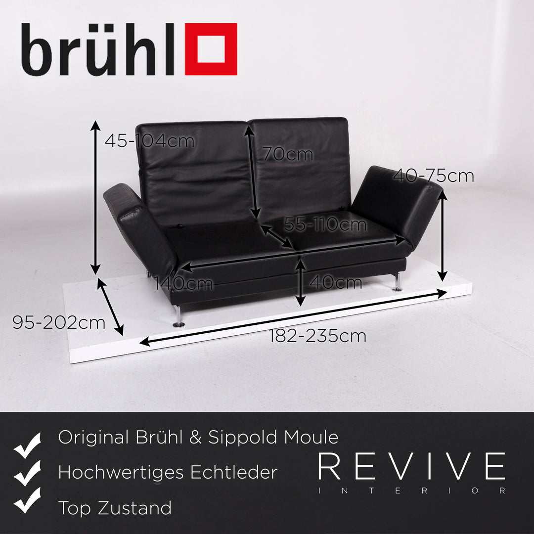 Brühl Moule Leder Sofa Schwarz Zweisitzer Relaxfunktion Funktion Couch #10677