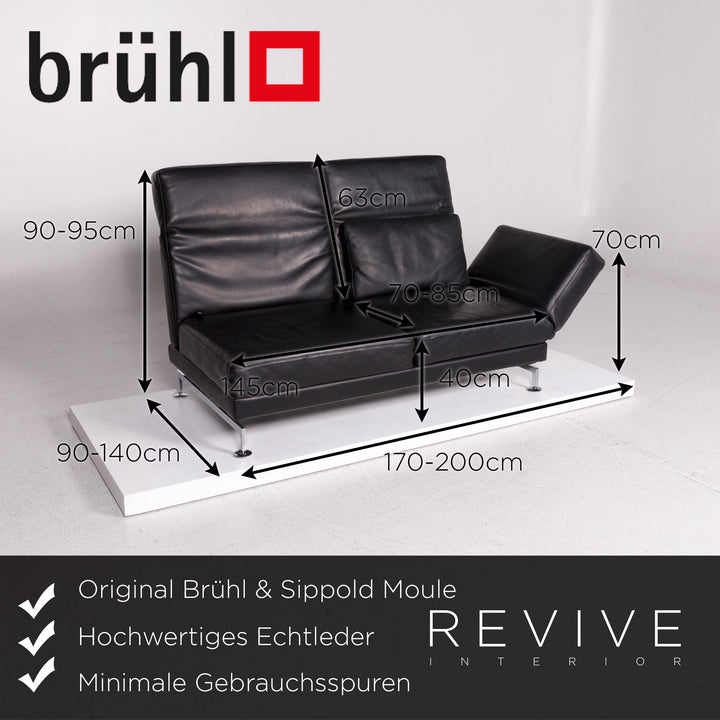 Brühl Moule Leder Sofa Schwarz Zweisitzer Relaxfunktion Funktion Couch #12052