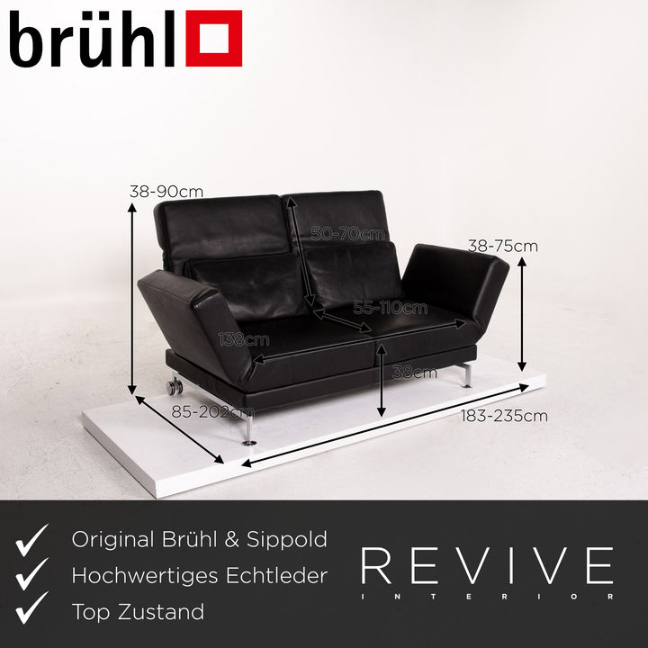 Brühl Moule Leder Sofa Schwarz Zweisitzer Schlafsofa Schlaffunktion Relaxfunktion Funktion Couch #13513