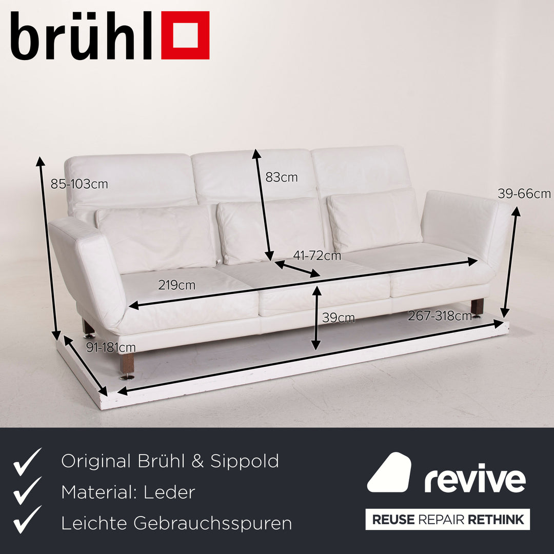 Brühl & Sippold Moule Leder Sofa Weiß Dreisitzer Relaxfunktion #14959