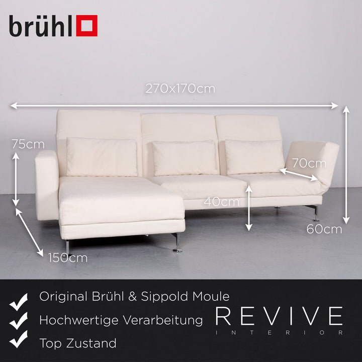 Brühl Moule Stoff Ecksofa Creme Weiß Recamiere Funktion #6271