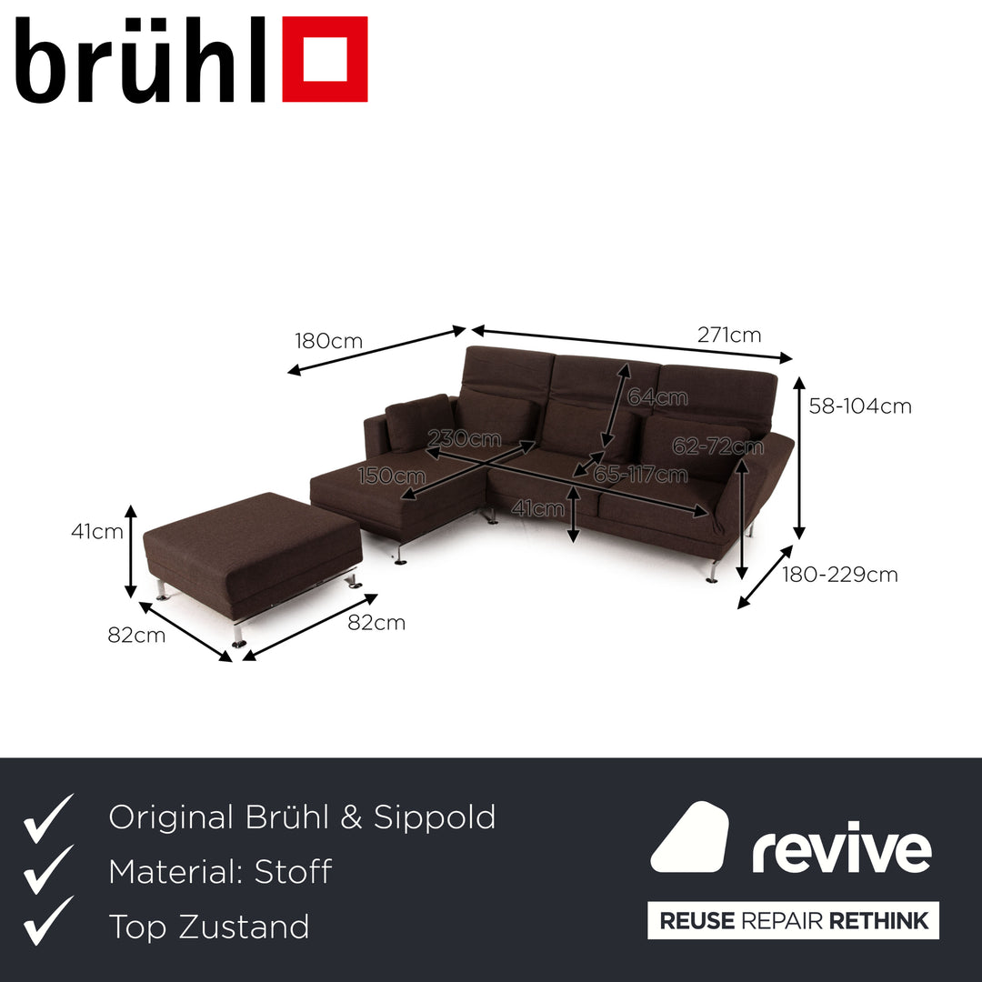 Brühl & Sippold Moule Stoff Sofa Braun Ecksofa inkl Hocker Funktion Relaxfunktion Couch
