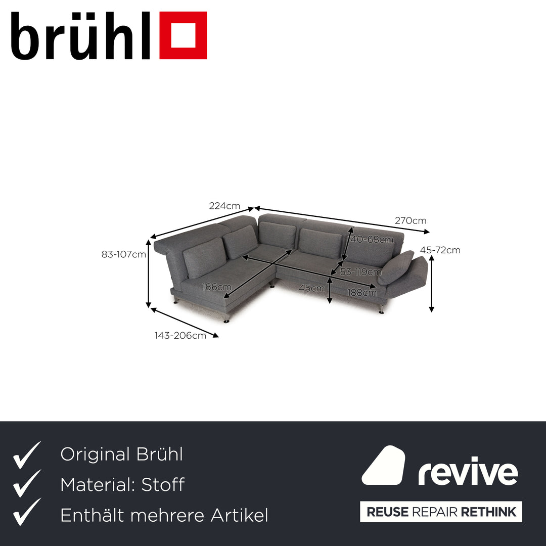 Brühl & Sippold Moule Stoff Sofa Garnitur Grau Ecksofa Hocker