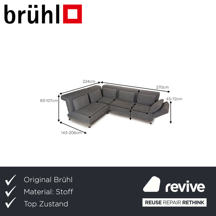 Brühl Moule Stoff Sofa Grau Ecksofa Couch Funktion Relaxfunktion