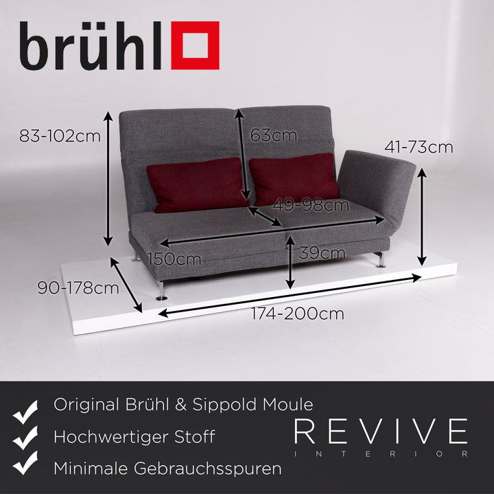 Brühl Moule Stoff Sofa Grau Zweisitzer Relaxfunktion Funktion Couch #10456