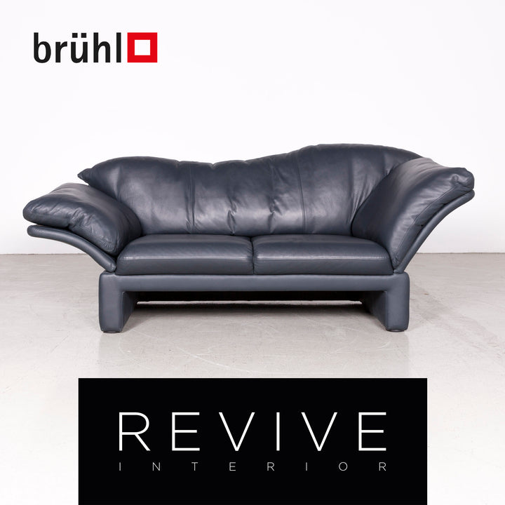 Brühl Prelude Designer Leder Sofa Blau Echtleder Dreisitzer Couch #7632