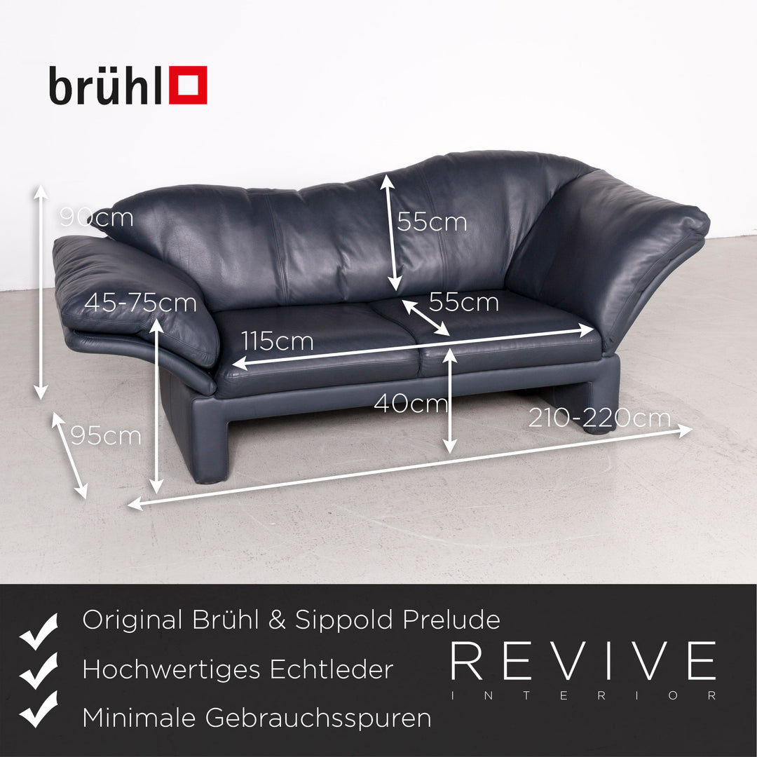 Brühl Prelude Designer Leder Sofa Blau Echtleder Dreisitzer Couch #7632