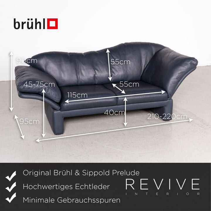Brühl Prelude Designer Leder Sofa Blau Echtleder Dreisitzer Couch #7632
