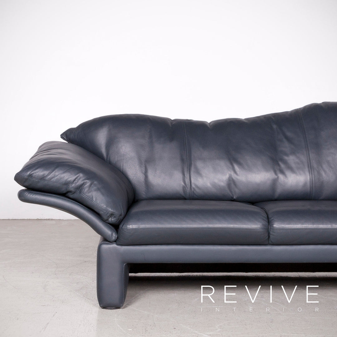 Brühl Prelude Designer Leder Sofa Blau Echtleder Dreisitzer Couch #7632