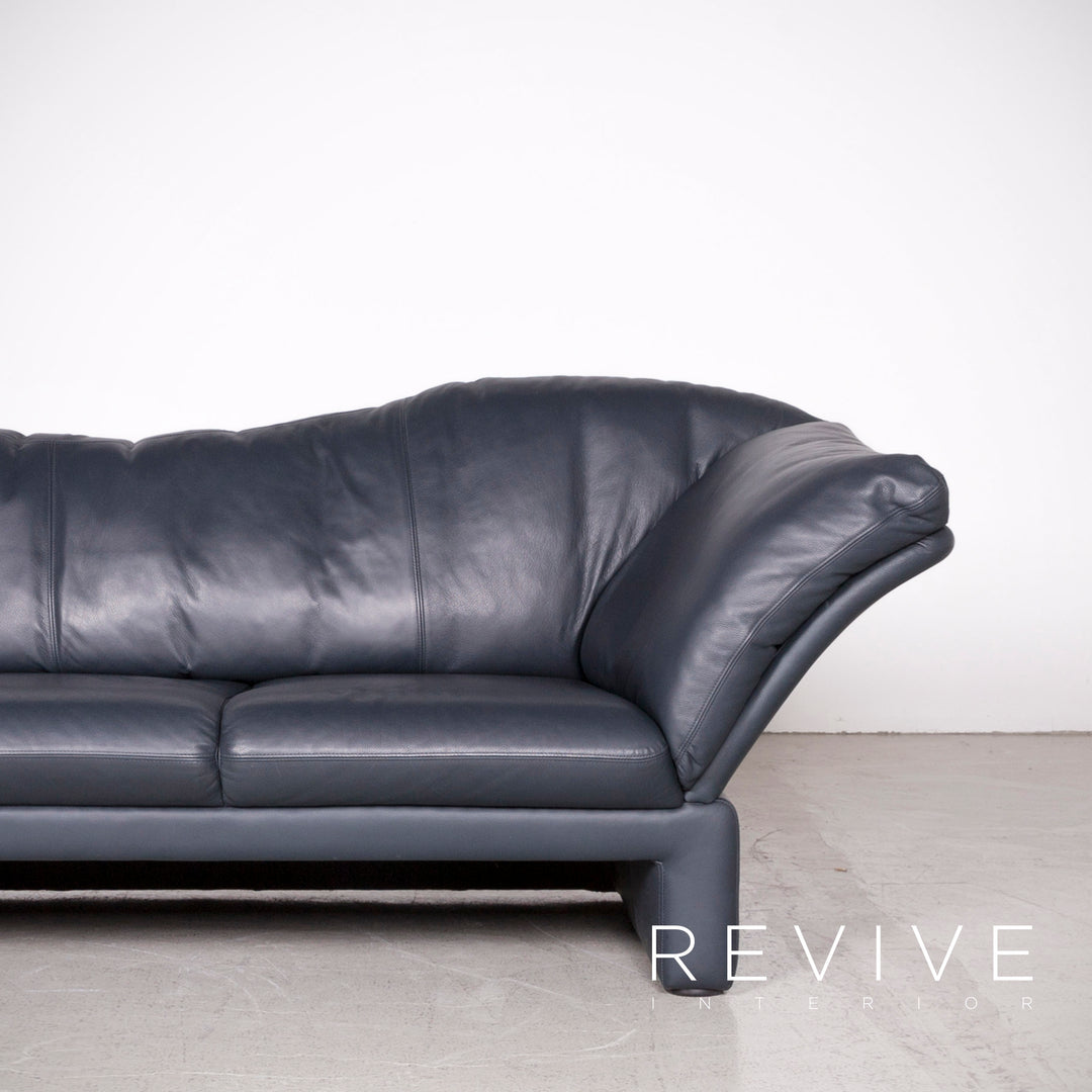 Brühl Prelude Designer Leder Sofa Blau Echtleder Dreisitzer Couch #7632