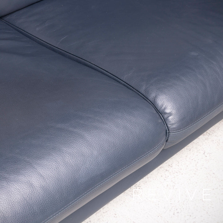 Brühl Prelude Designer Leder Sofa Blau Echtleder Dreisitzer Couch #7632