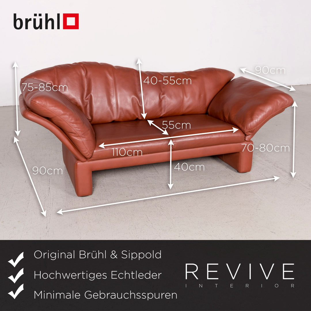 Brühl Prelude Designer Leder Sofa Rot Echtleder Zweisitzer #8069