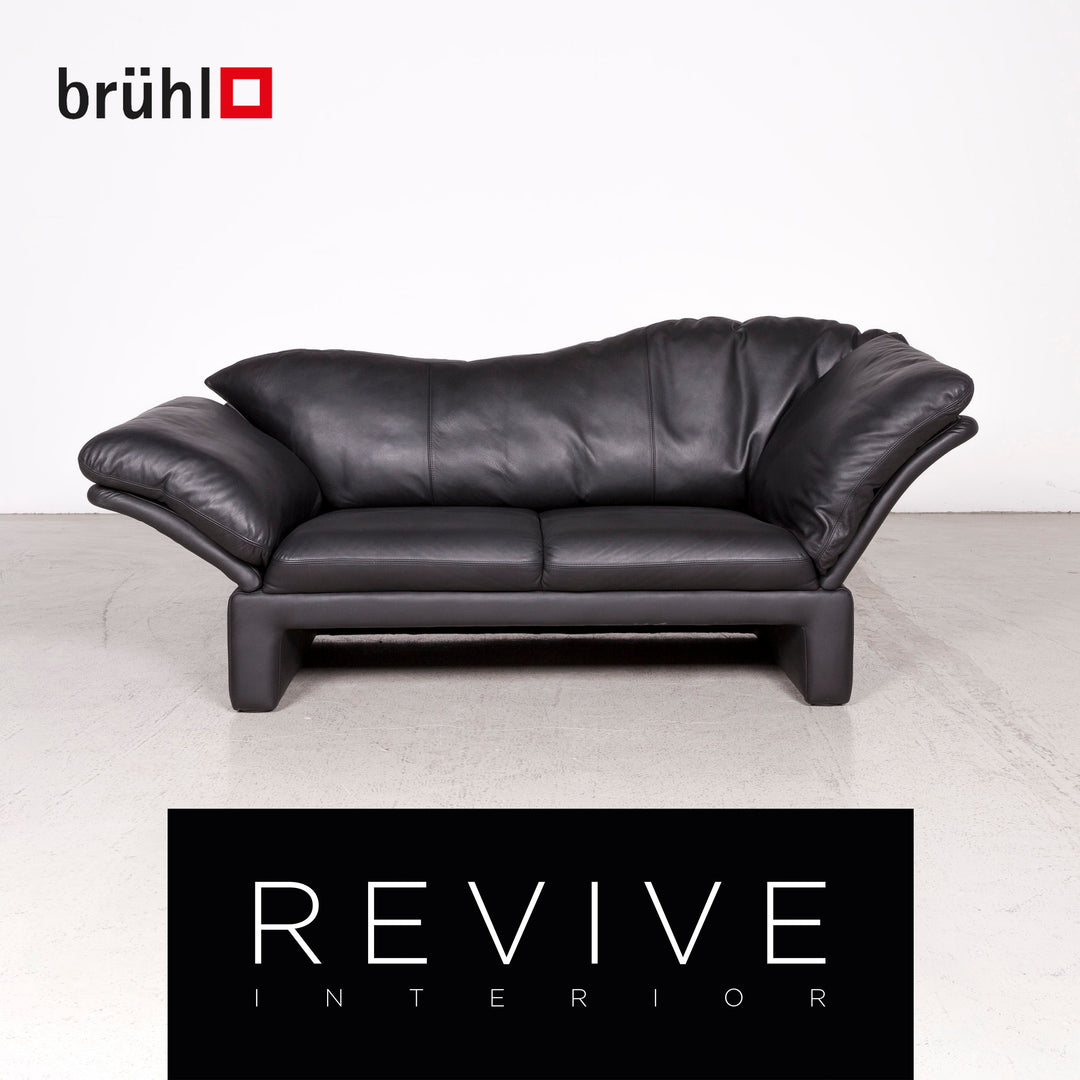 Brühl Prelude Designer Leder Sofa Schwarz Echtleder Dreisitzer Couch #8020